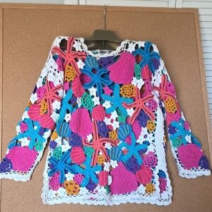 Tony Lambert Crochet Patchwork Cardigan Multicolor Motif Boho Handmade Artwear